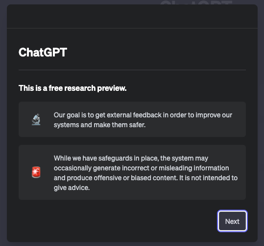 ChatGPT welcome page